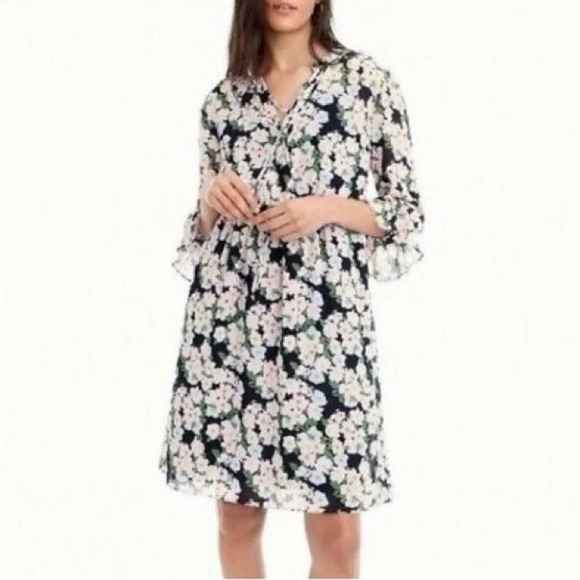 J. Crew Mercantile Drapey Floral Tie-Front Dress in Blue/Purple Size XS - Picture 4 of 15